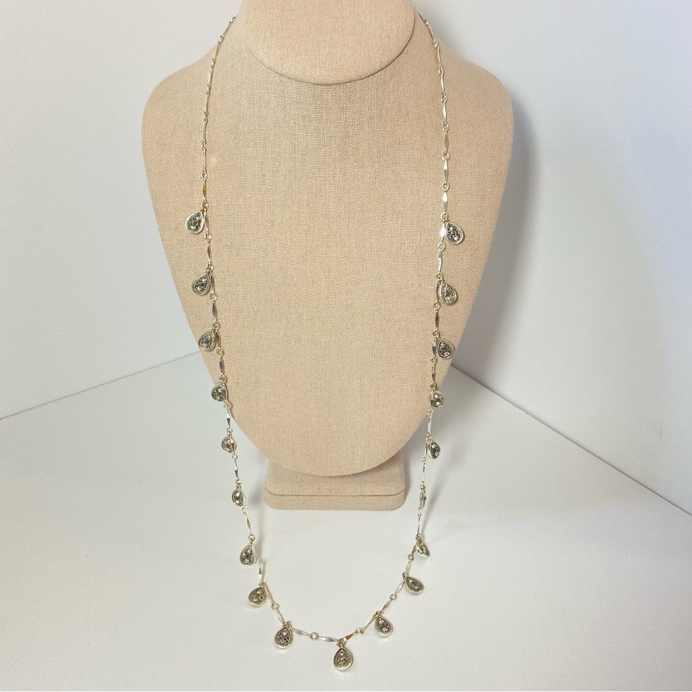 Crown Trifari Silver Tone Marcasite Tear Drop Filigree Station Chain Necklace